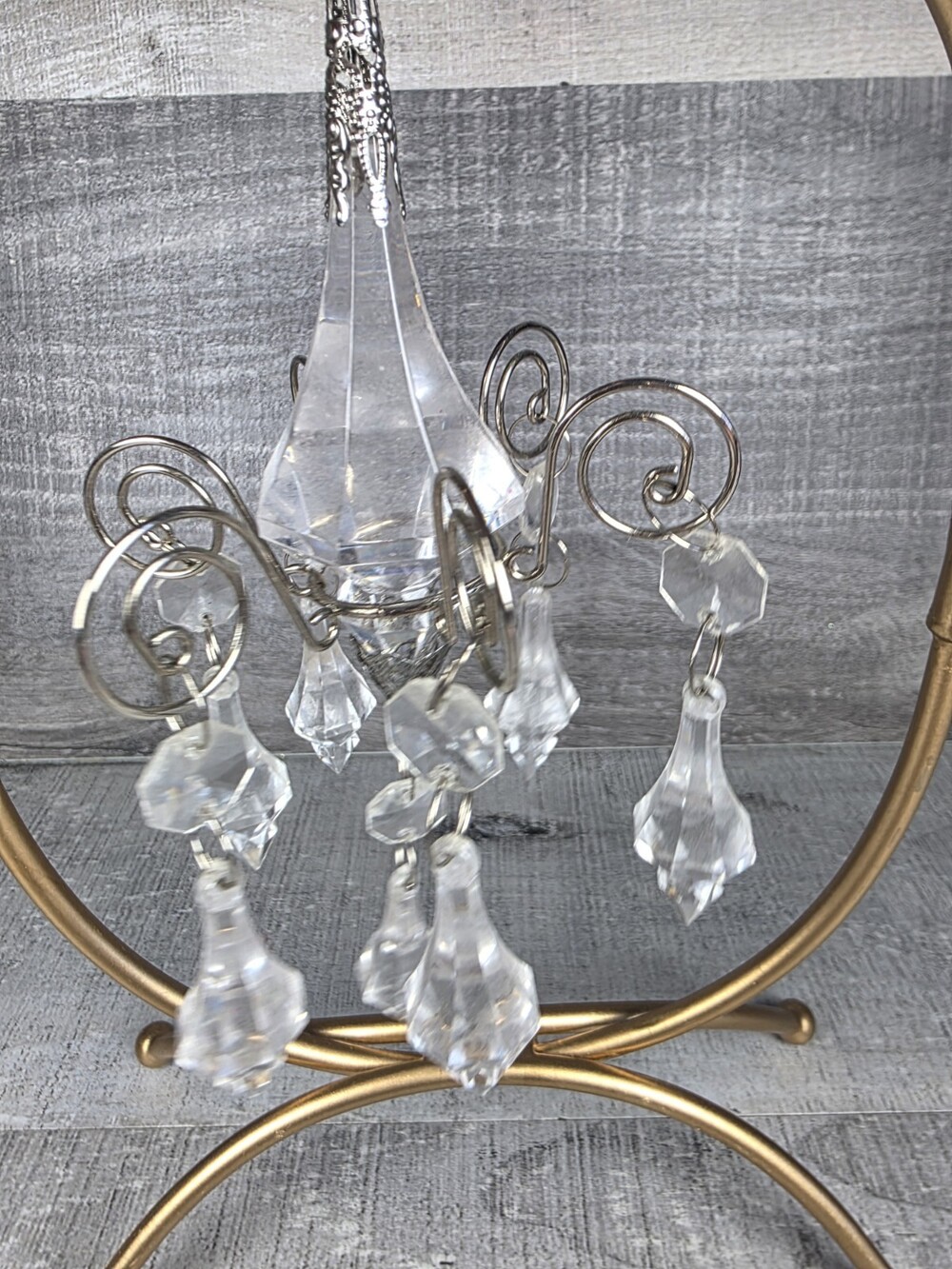 Glass Chandelier Christmas Ornament Silver Glitter Holiday Decor g78a6